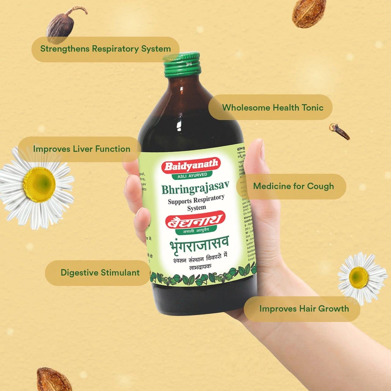 Baidyanath Asli Ayurved Bhringrajasava Traditional Fermented Syrup, Adult, No Additives - packaging