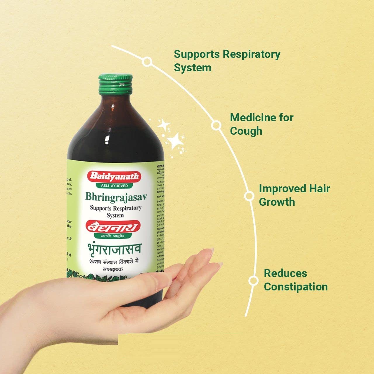 Baidyanath Asli Ayurved Bhringrajasava Traditional Fermented Syrup, Adult, No Additives - label detail