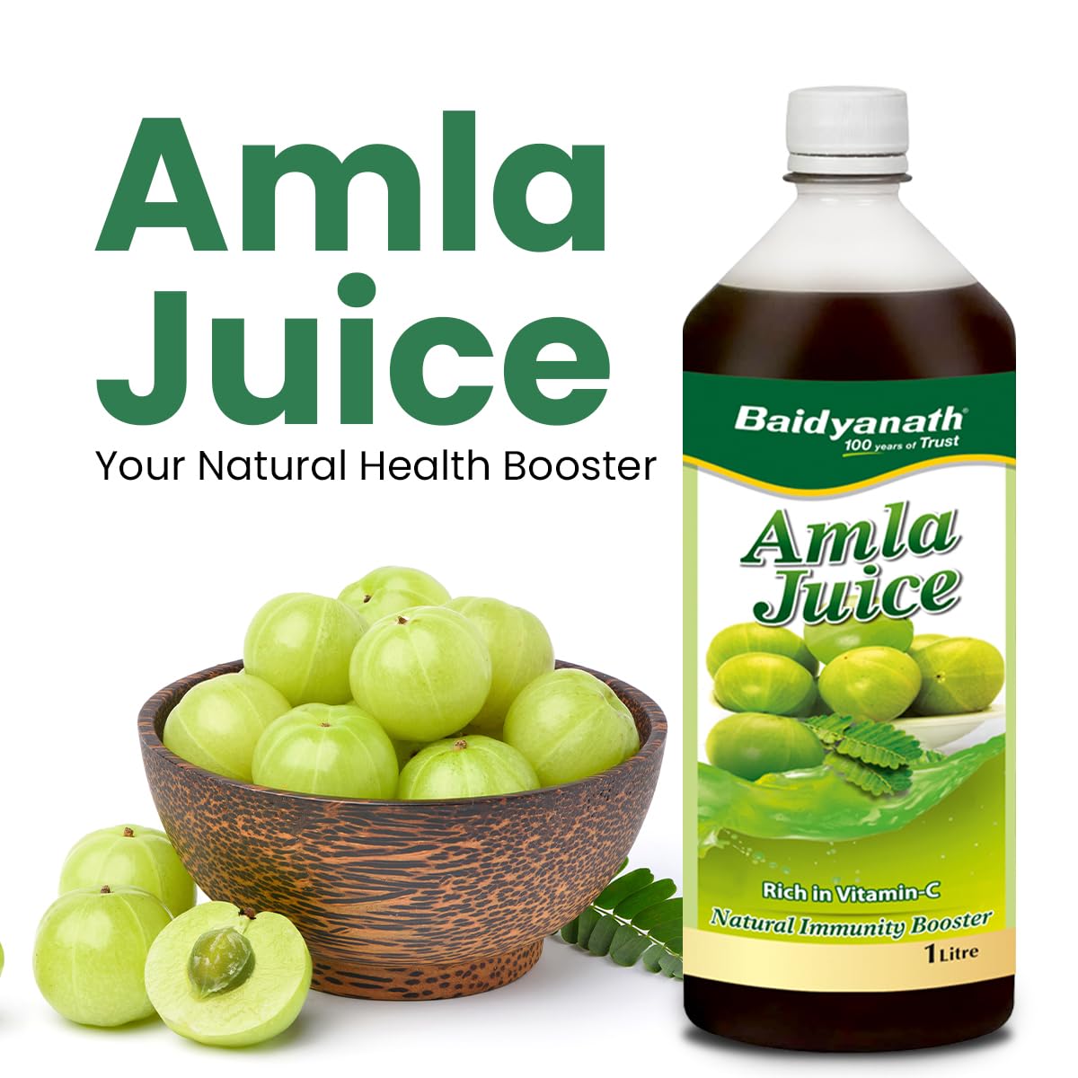 Baidyanath Ayurved Amla Juice, 1 L, Vitamin C Rich Indian Gooseberry Juice - packaging
