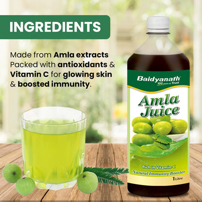 Baidyanath Ayurved Amla Juice, 1 L, Vitamin C Rich Indian Gooseberry Juice - label detail