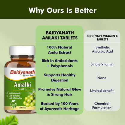Baidyanath Ayurved Amlaki (Amla) Tablets, 60 Tablets, Herbal Supplement - label detail