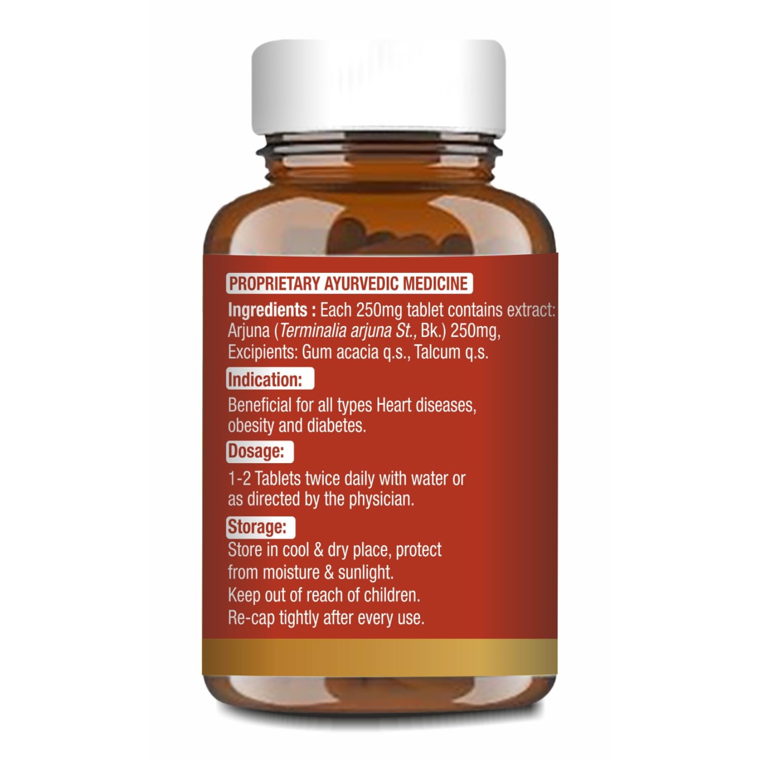 BAIDYANATH AYURVED Arjuna Tablets, 60 Count, Terminalia Arjuna Bark Extract, Herbal Supplement - close-up detail
