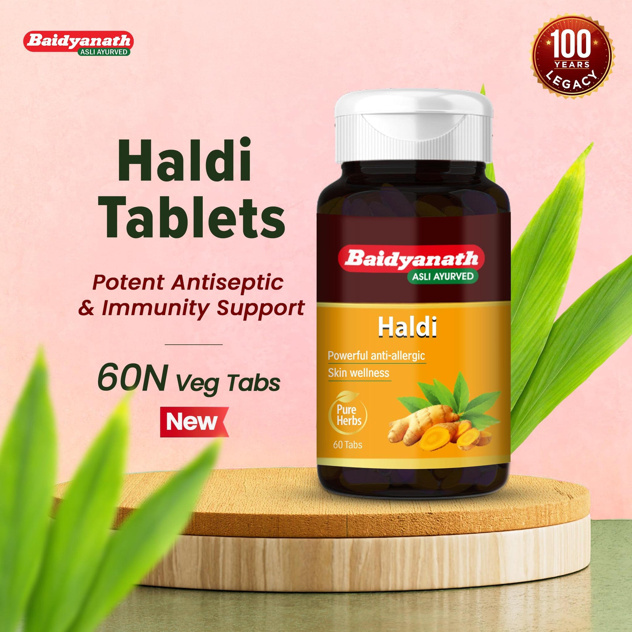 Baidyanath Haldi Turmeric Tablets, Haridra Extract, Ayurvedic Herbal Supplement - front view