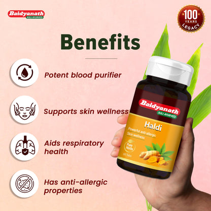 Baidyanath Haldi Turmeric Tablets, Haridra Extract, Ayurvedic Herbal Supplement - back view