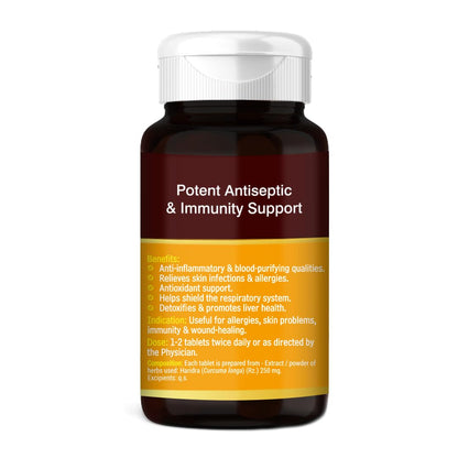 Baidyanath Haldi Turmeric Tablets, Haridra Extract, Ayurvedic Herbal Supplement - close-up detail