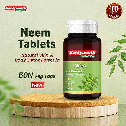 Baidyanath Neem Tablets, 60 Count, Traditional Ayurvedic Herbal Supplement, Neem Extract - front view
