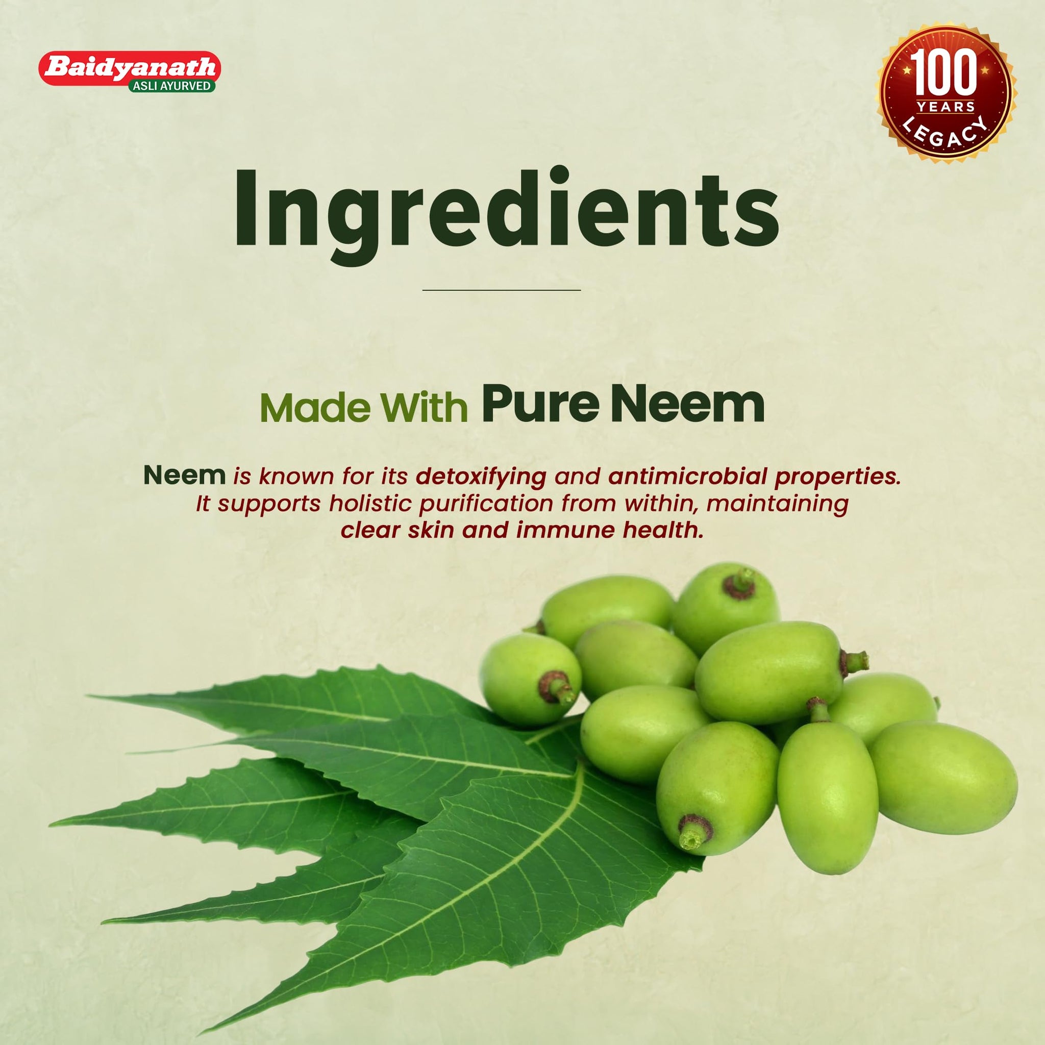 Baidyanath Neem Tablets, 60 Count, Traditional Ayurvedic Herbal Supplement, Neem Extract - packaging