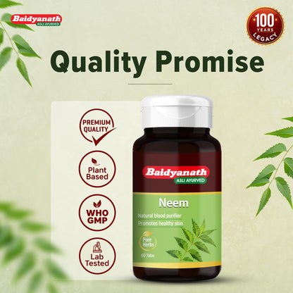 Baidyanath Neem Tablets, 60 Count, Traditional Ayurvedic Herbal Supplement, Neem Extract - ingredients panel