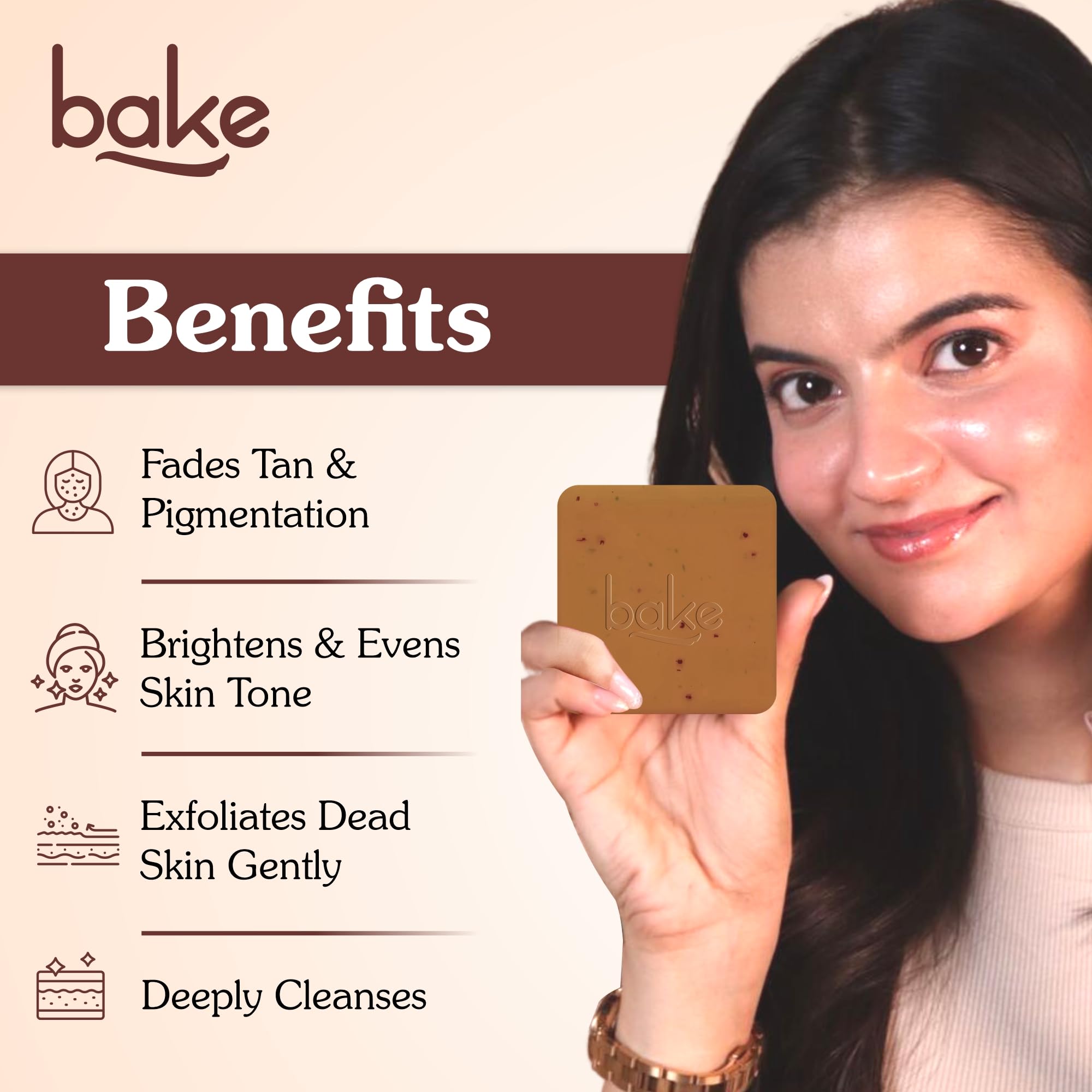 BAKE De-Tan Coffee Soap, 100g Bars, with Kojic Acid, Glycolic Acid, Alpha Arbutin, Coffee Granules - front view