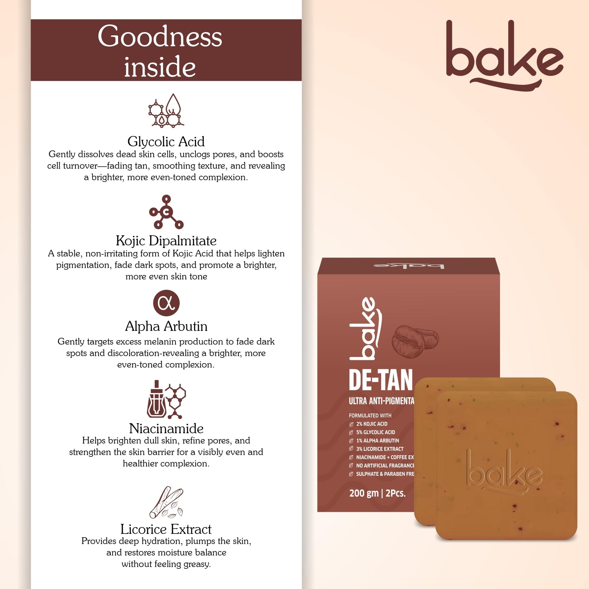 BAKE De-Tan Coffee Soap, 100g Bars, with Kojic Acid, Glycolic Acid, Alpha Arbutin, Coffee Granules - in use