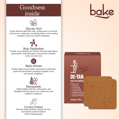 BAKE De-Tan Coffee Soap, 100g Bars, with Kojic Acid, Glycolic Acid, Alpha Arbutin, Coffee Granules - in use