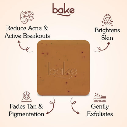 BAKE De-Tan Coffee Soap, 100g Bars, with Kojic Acid, Glycolic Acid, Alpha Arbutin, Coffee Granules - size and scale