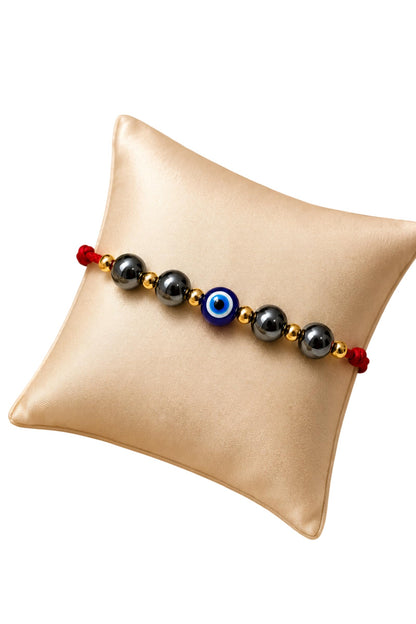 BANITHANI Pyrite Gemstone Rakhi with Evil Eye Bead for Brother | Designer Traditional Rakhi for Raksha Bandhan (Set of 1)