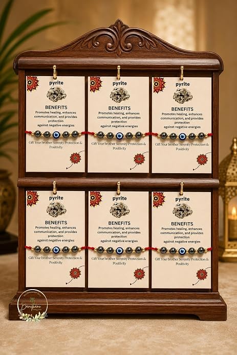 BANITHANI Pyrite Gemstone Rakhi with Evil Eye Bead for Brother | Designer Traditional Rakhi for Raksha Bandhan (Set of 1) - f