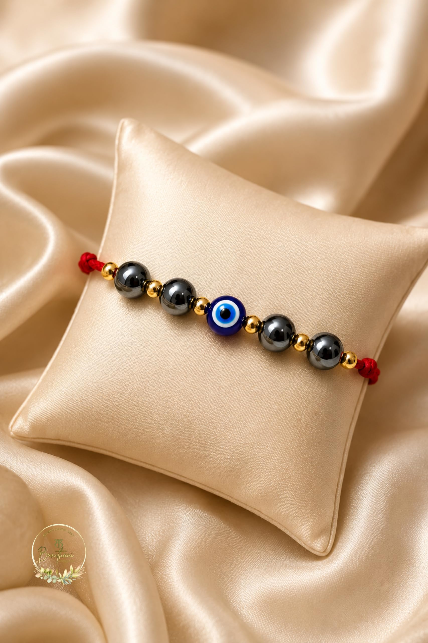 BANITHANI Pyrite Gemstone Rakhi with Evil Eye Bead for Brother | Designer Traditional Rakhi for Raksha Bandhan (Set of 1) - f