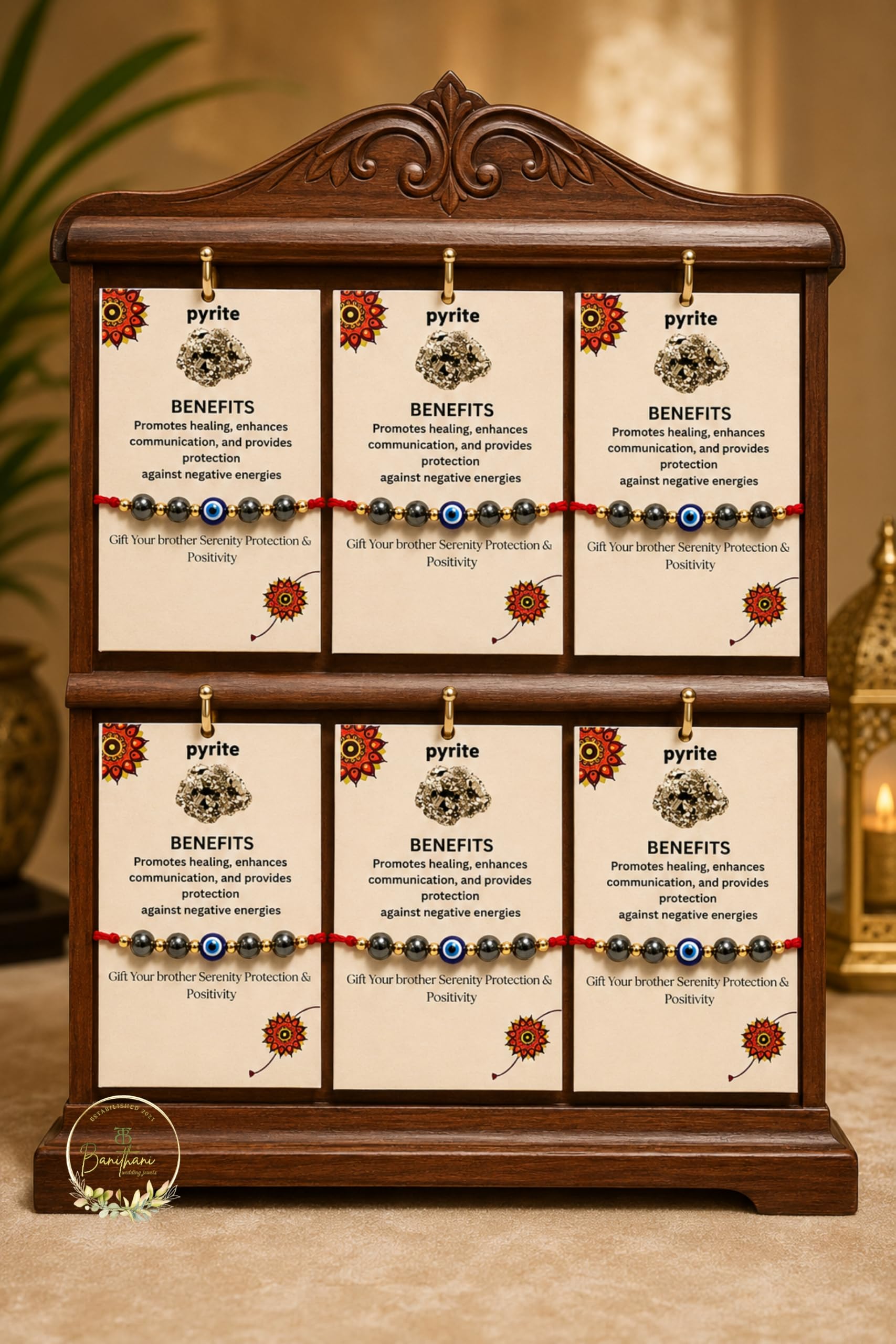 BANITHANI Pyrite Gemstone Rakhi with Evil Eye Bead for Brother | Designer Traditional Rakhi for Raksha Bandhan (Set of 1) - i