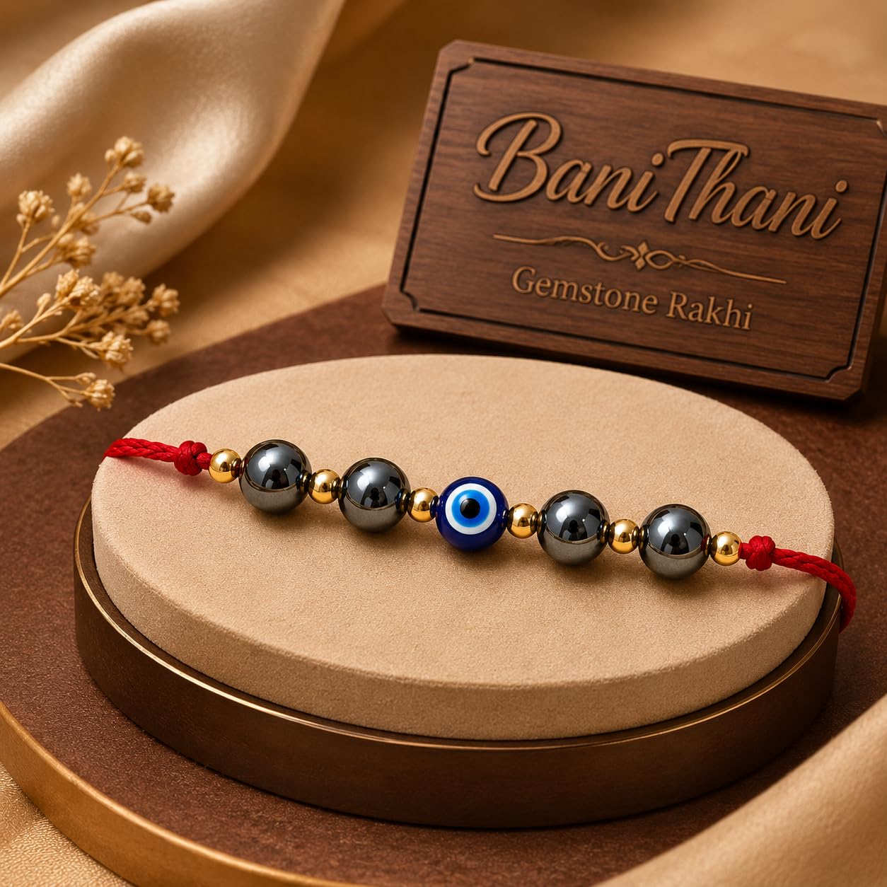 BANITHANI Pyrite Gemstone Rakhi with Evil Eye Bead for Brother | Designer Traditional Rakhi for Raksha Bandhan (Set of 1) - i