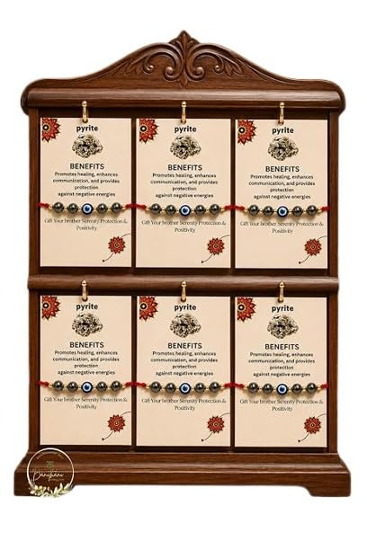 BANITHANI Pyrite Gemstone Rakhi with Evil Eye Bead for Brother | Designer Traditional Rakhi for Raksha Bandhan (Set of 1) (9)
