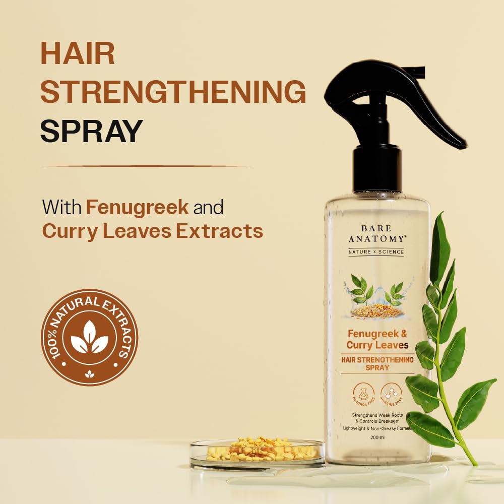 Bare Anatomy Nature x Science Fenugreek and Curry Leaves Hair Spray, 200ml - front view