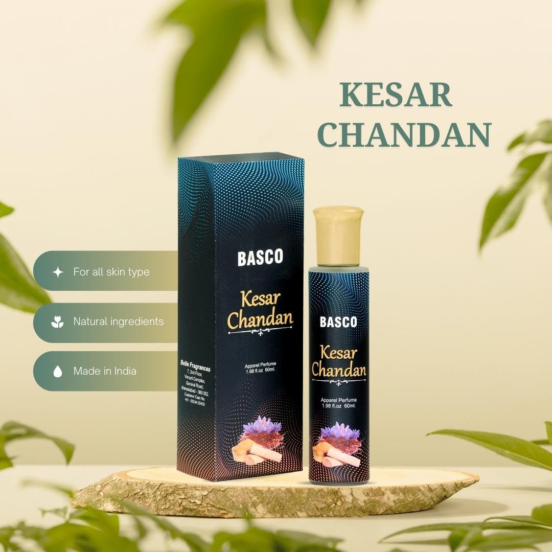 BASCO Kesar Chandan Perfume Spray, 60 ml, Unisex Saffron Sandalwood Fragrance - back view