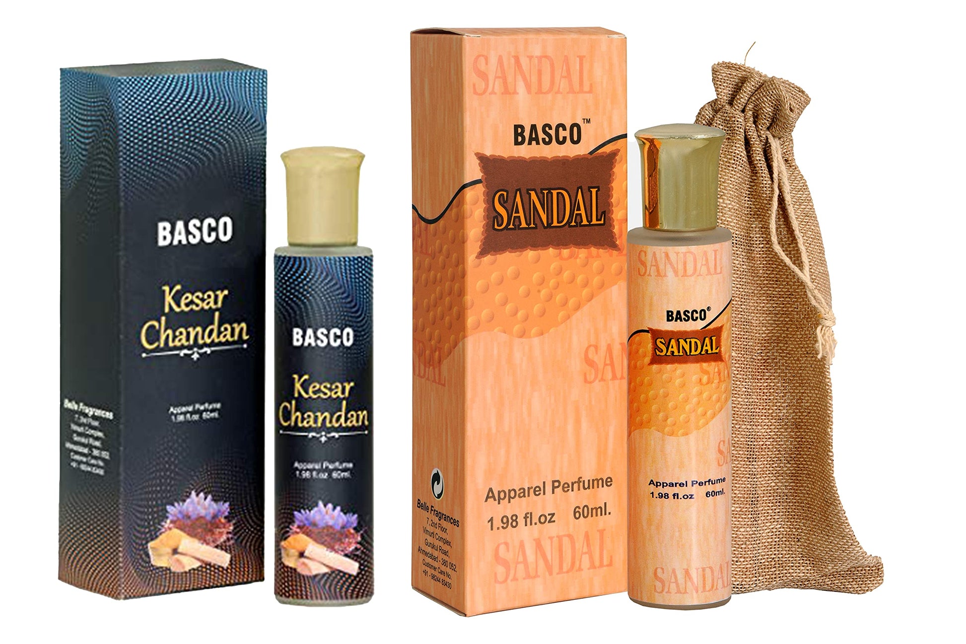BASCO Kesar Chandan Perfume Spray, 60 ml, Unisex Saffron Sandalwood Fragrance - packaging