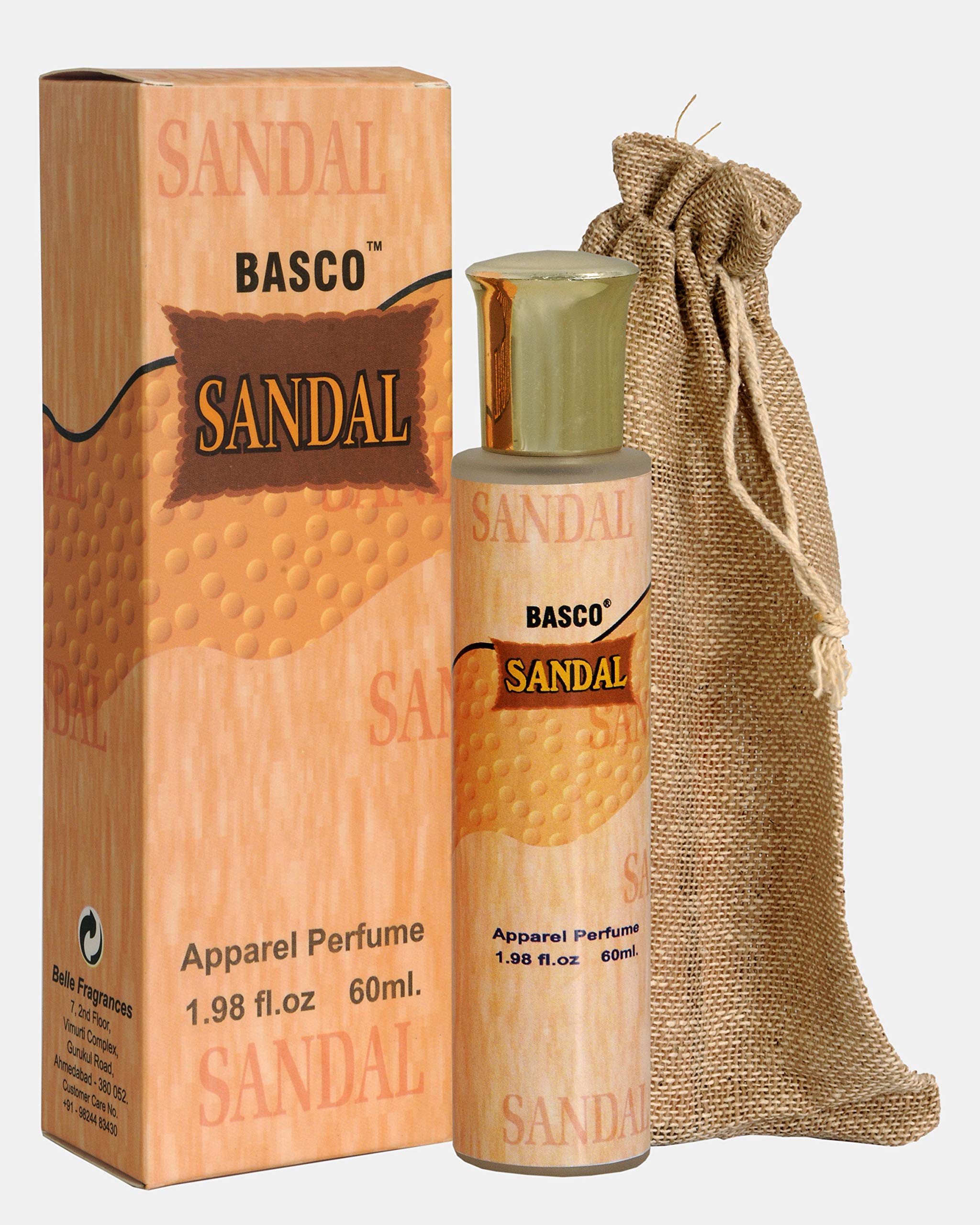 BASCO Kesar Chandan Perfume Spray, 60 ml, Unisex Saffron Sandalwood Fragrance - front view (6)