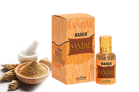 Basco Sandal Attar for Men and Women, 11ml, Non-Alcoholic Unisex Perfume with Sandalwood and Saffron Notes