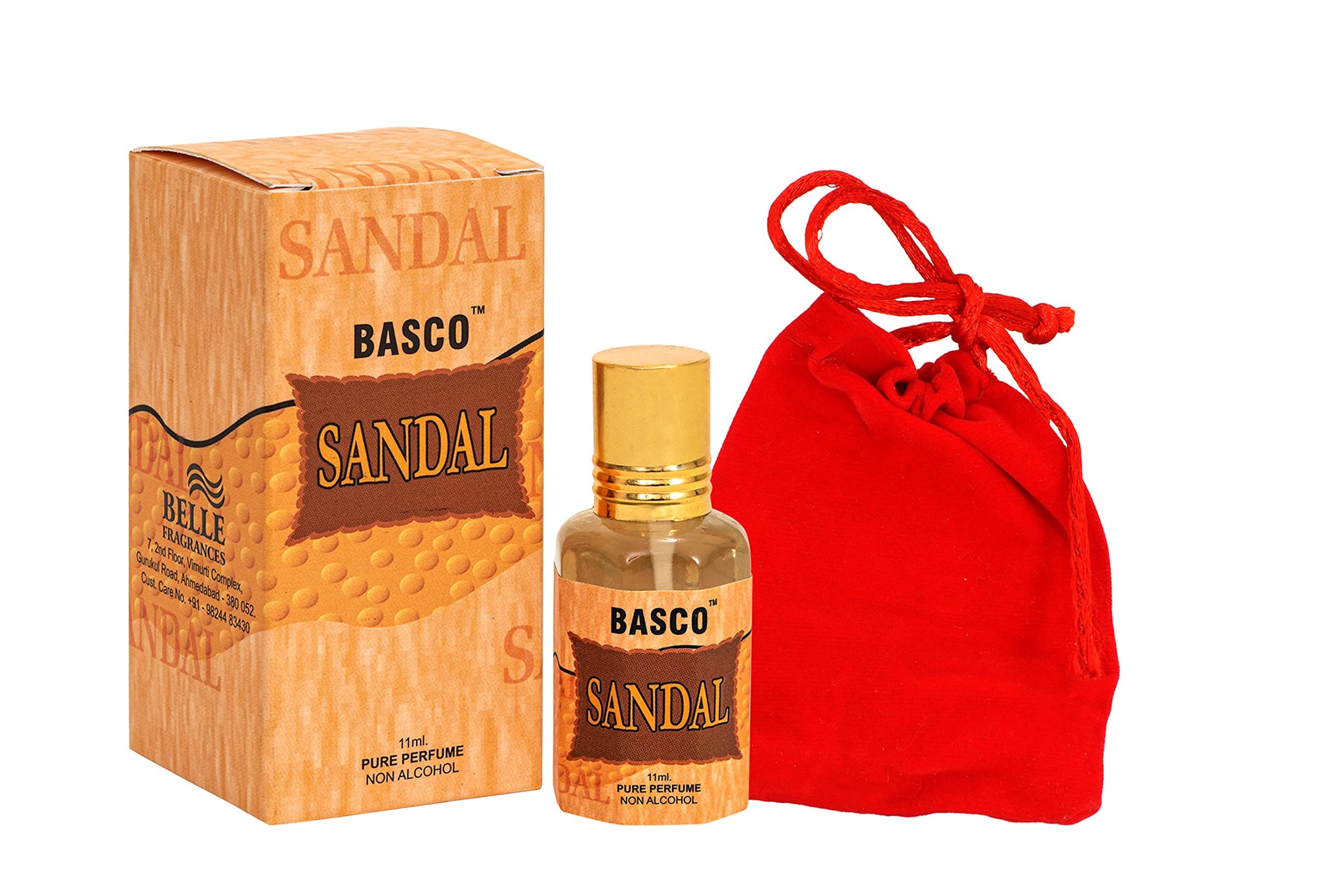 Basco Sandal Attar for Men and Women, 11ml, Non-Alcoholic Unisex Perfume with Sandalwood and Saffron Notes - front view