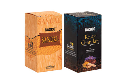 Basco Sandal Attar for Men and Women, 11ml, Non-Alcoholic Unisex Perfume with Sandalwood and Saffron Notes - label detail