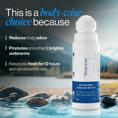 Be Bodywise 6% AHA BHA Underarm Roll-On, Exfoliating Deodorant, Alcohol & Aluminum Free - packaging
