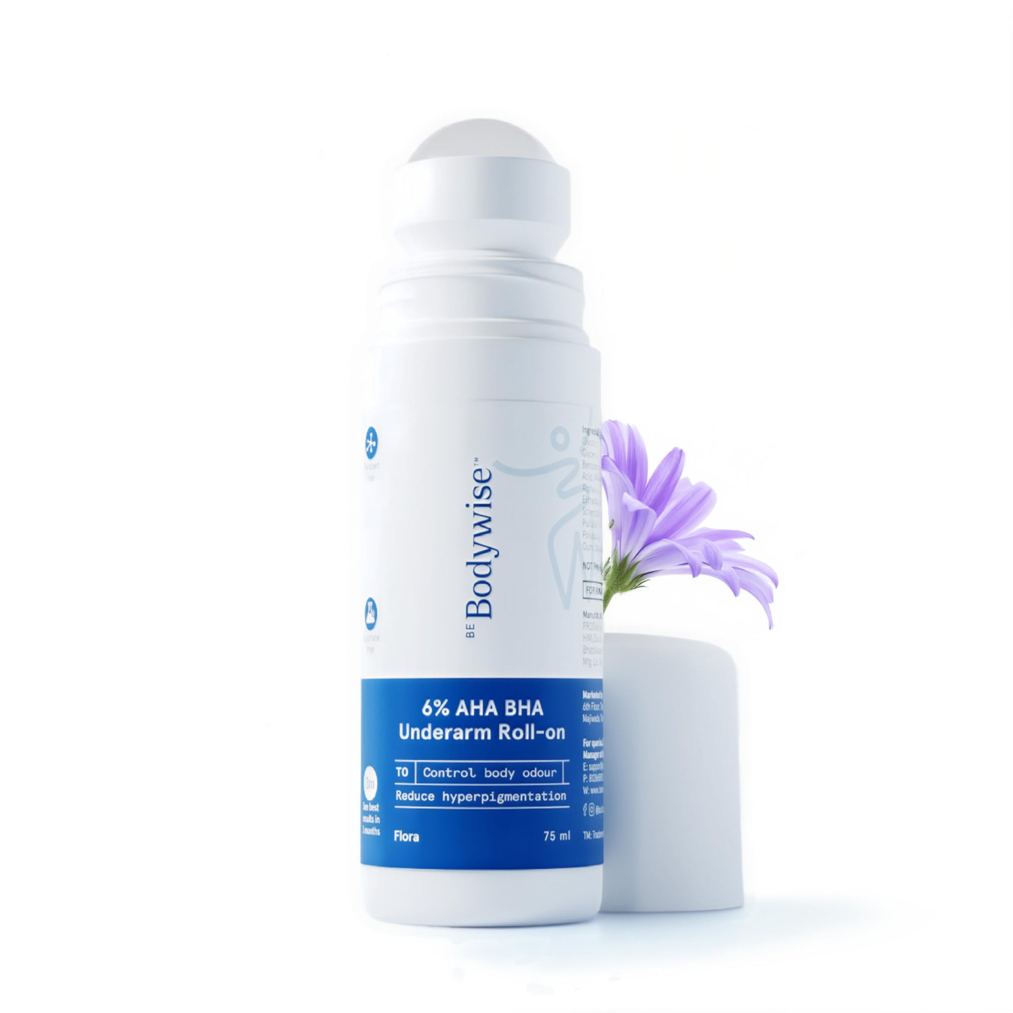 Be Bodywise 6% AHA BHA Underarm Roll-On, Exfoliating Deodorant, Alcohol & Aluminum Free (24)