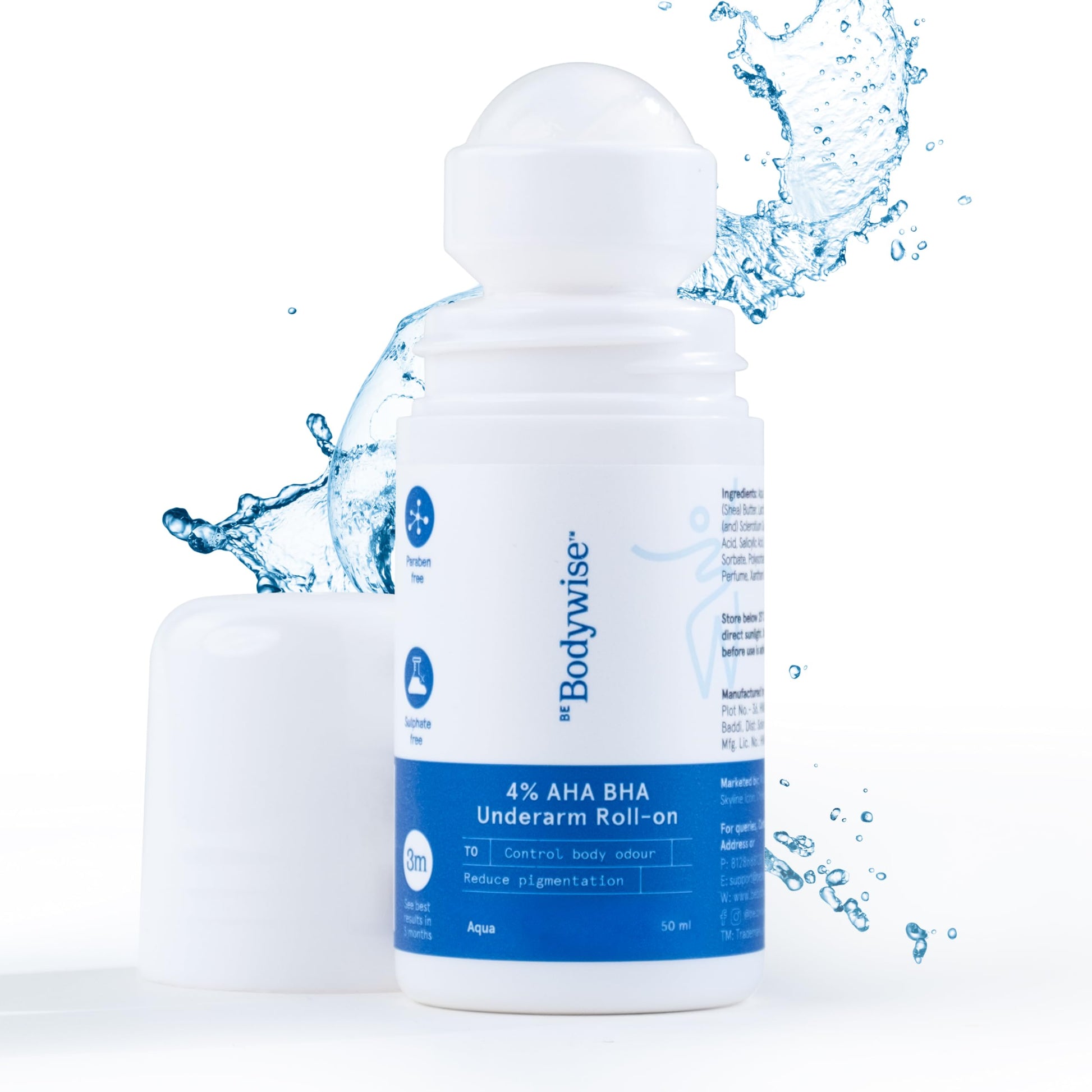 Be Bodywise 6% AHA BHA Underarm Roll-On, Exfoliating Deodorant, Alcohol & Aluminum Free (30)