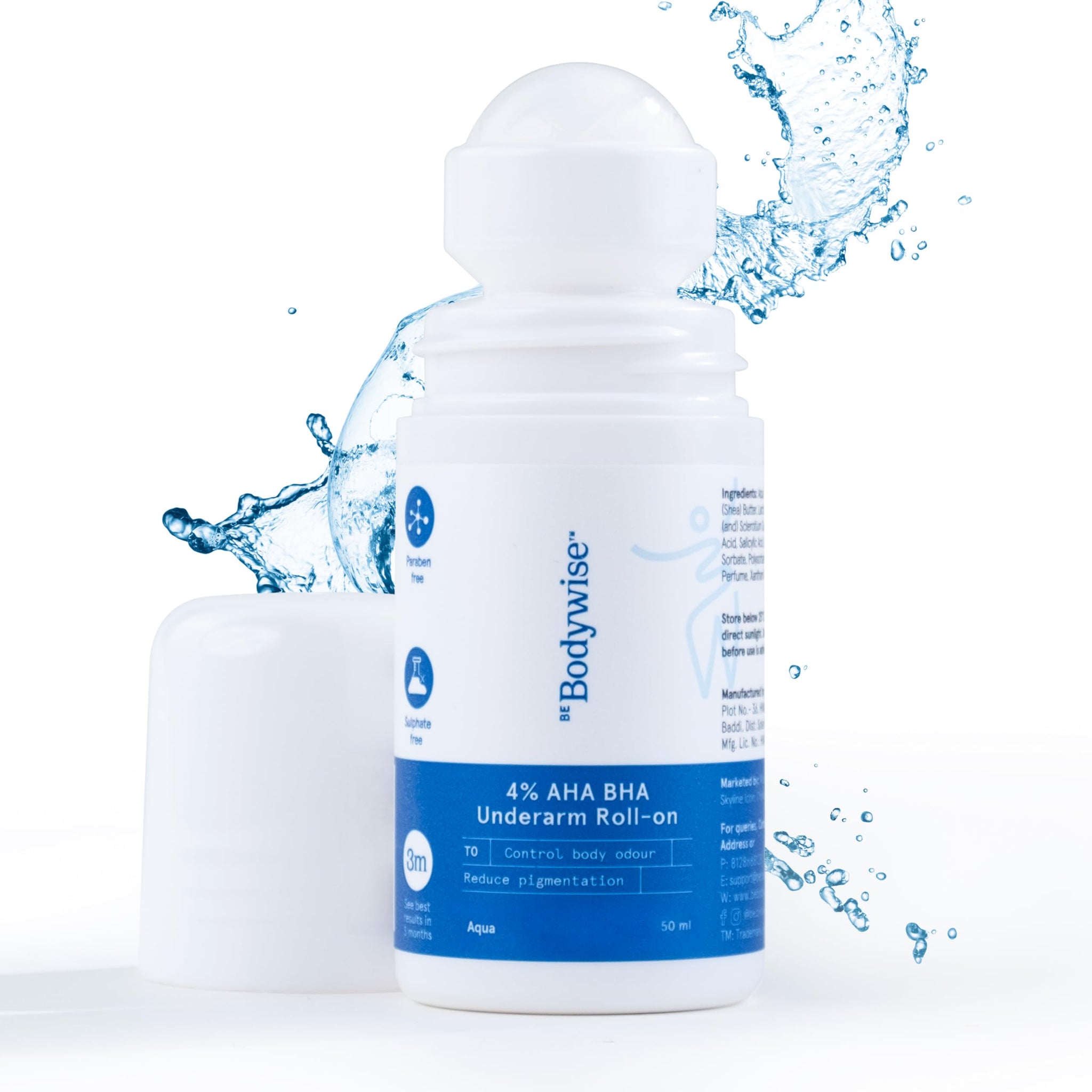 Be Bodywise 6% AHA BHA Underarm Roll-On, Exfoliating Deodorant, Alcohol & Aluminum Free (30)