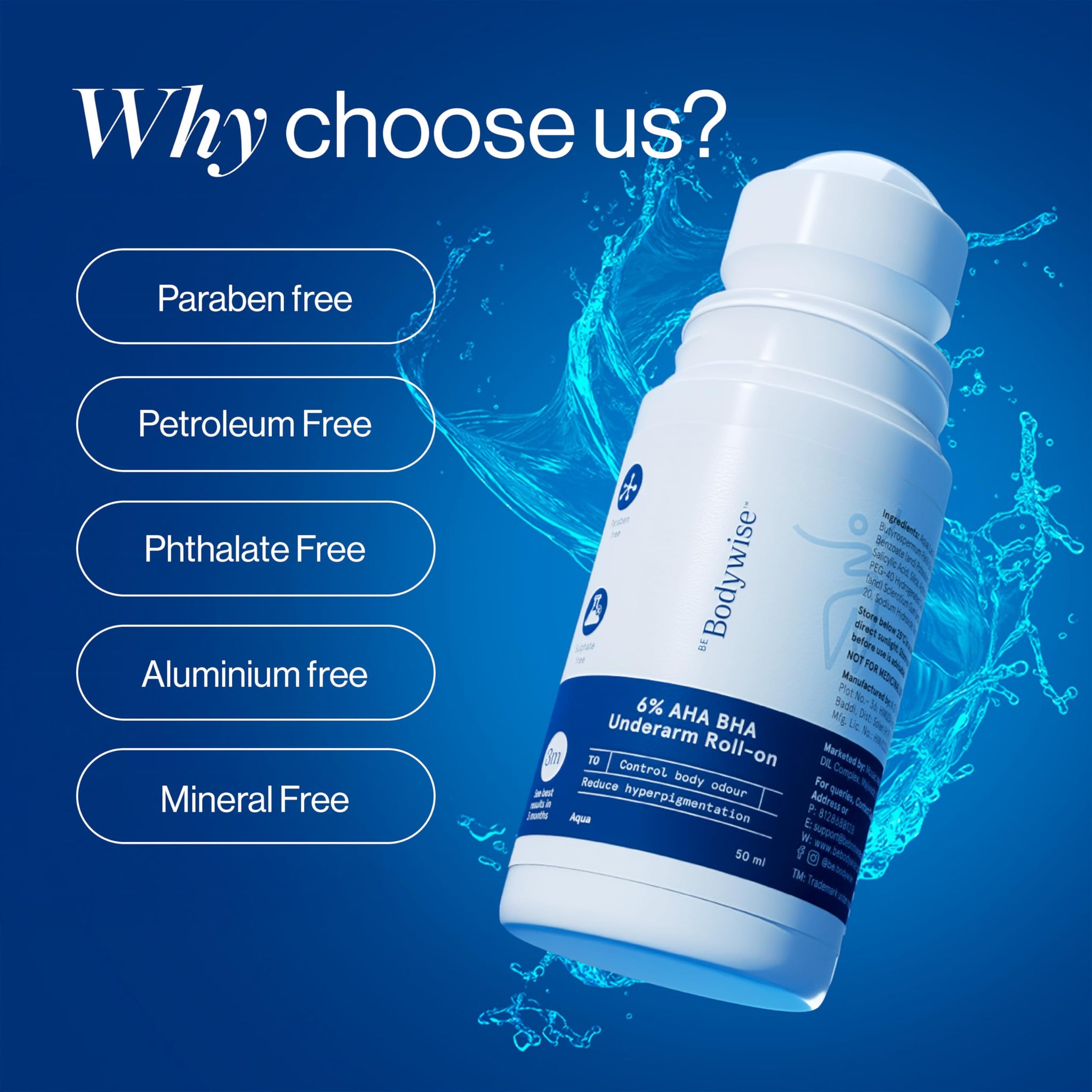 Be Bodywise 6% AHA BHA Underarm Roll-On, Exfoliating Deodorant, Alcohol & Aluminum Free - close-up detail