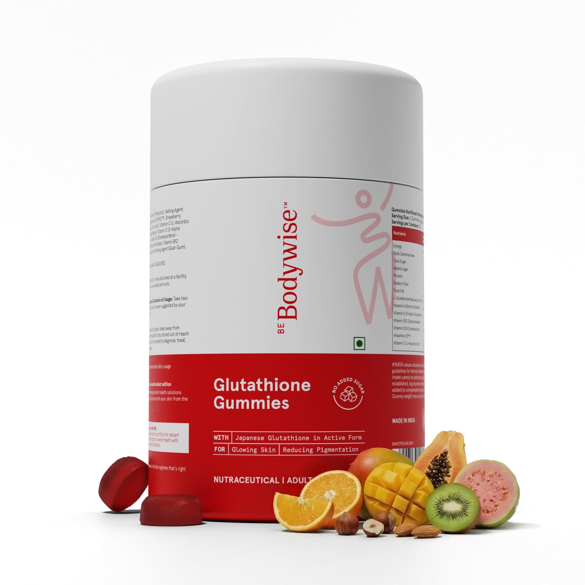 Be Bodywise Glutathione Gummies Dietary Supplement with OPITAC L-Glutathione, Vitamins C E A B-Complex and Lycopene for Adult