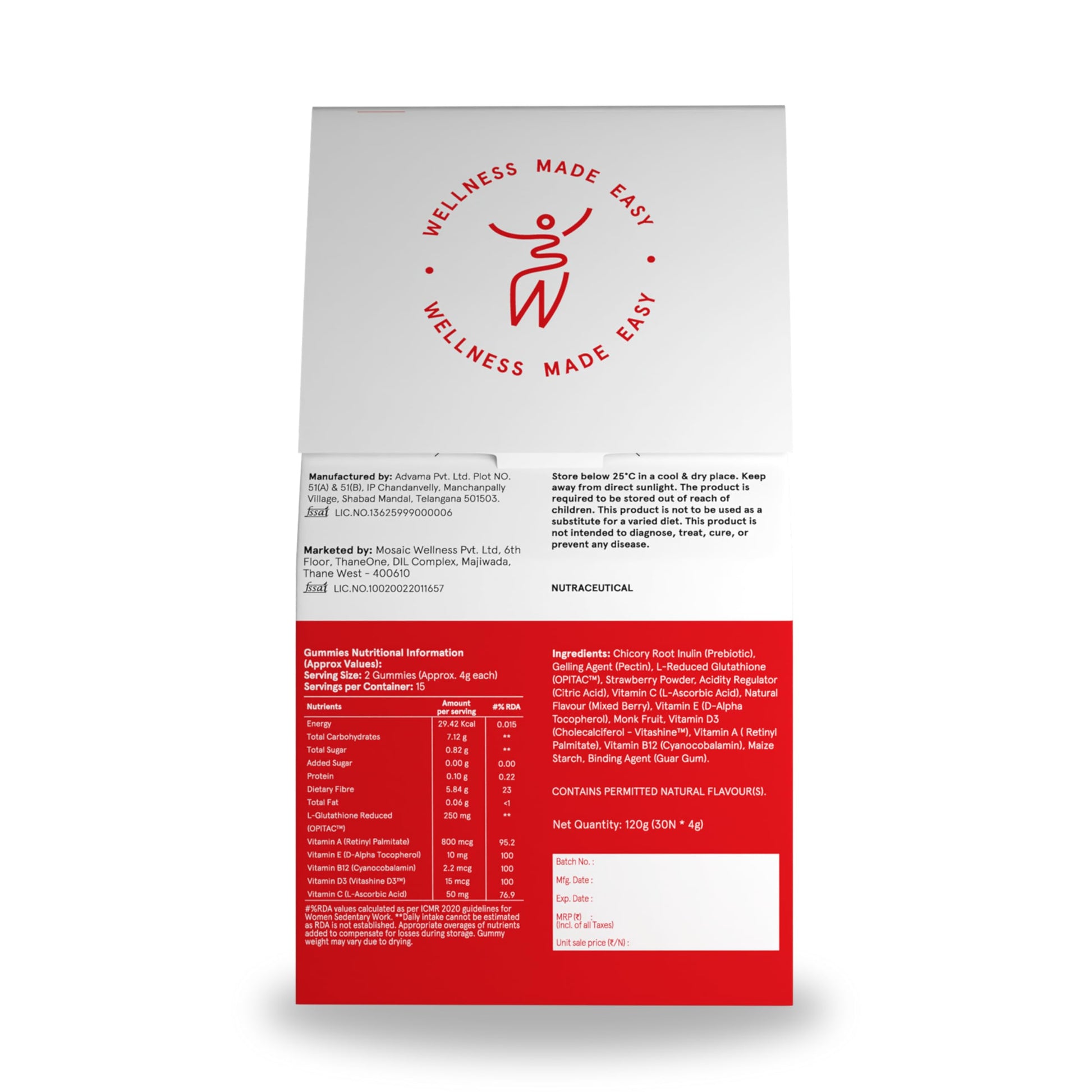 Be Bodywise Glutathione Gummies Dietary Supplement with OPITAC L-Glutathione, Vitamins C E A B-Complex and Lycopene for Adult