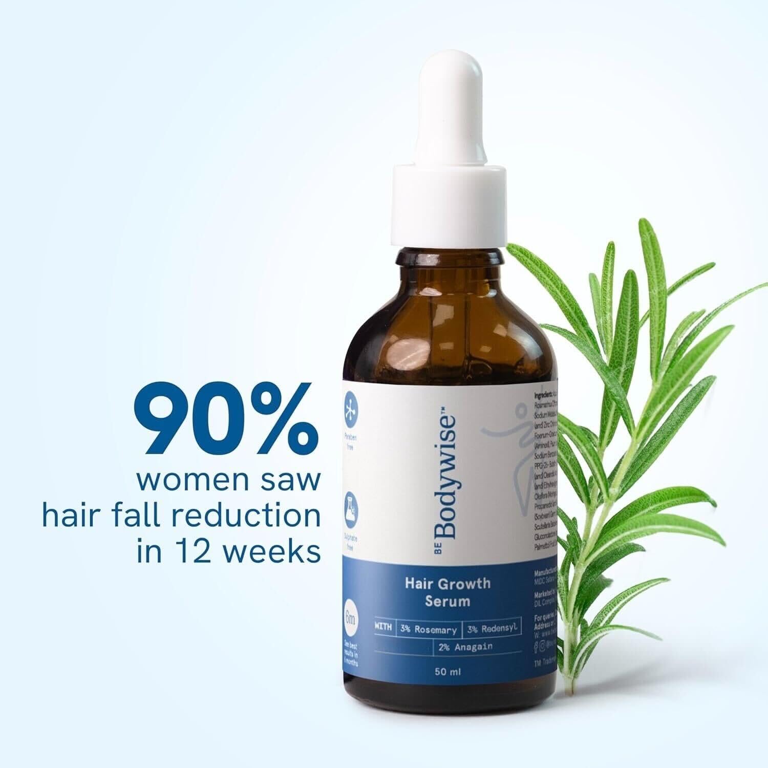 Be Bodywise Hair Serum with Redensyl, Anagain, and Rosemary, Topical Scalp Serum for Adults - ingredients panel (12)