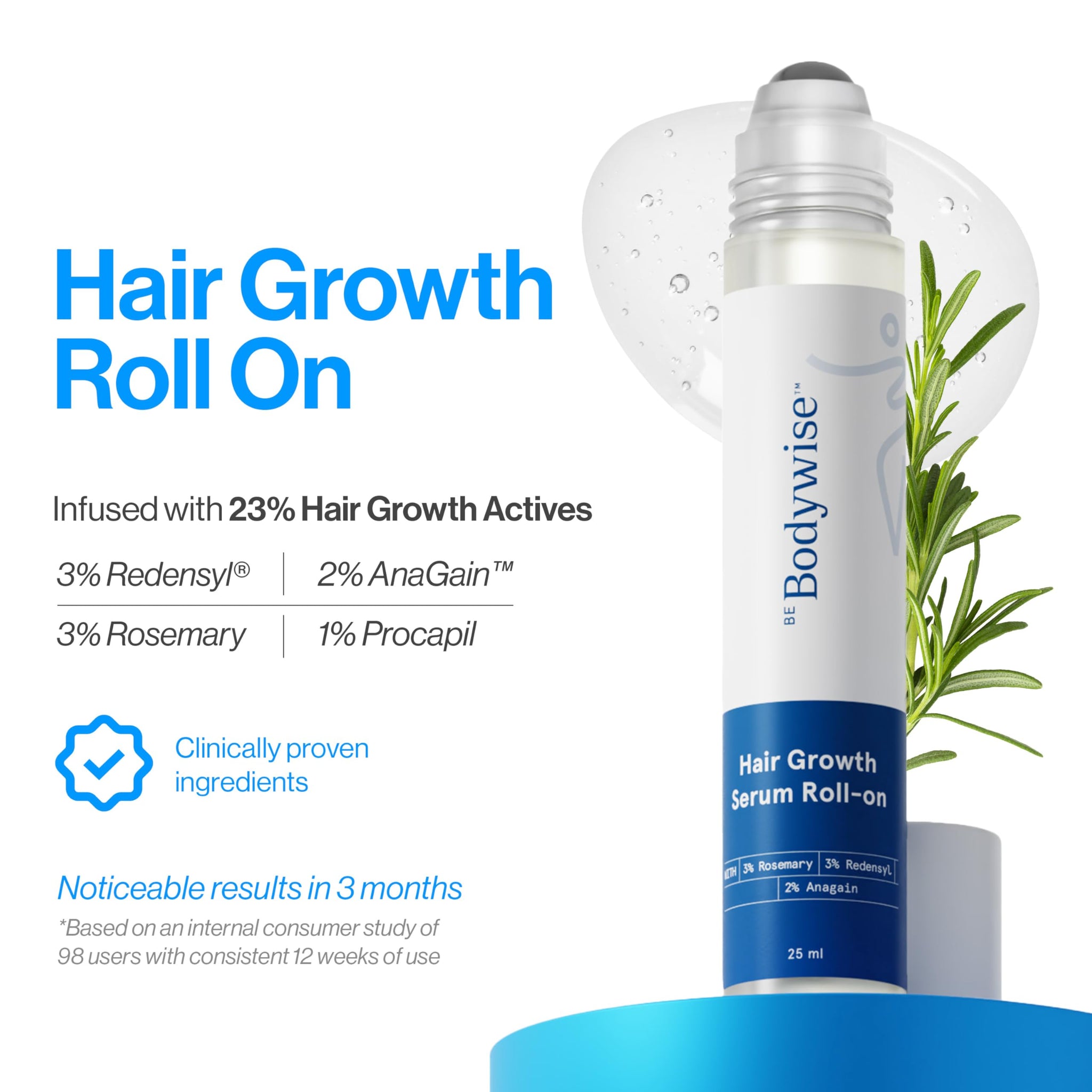 Be Bodywise Hair Serum with Redensyl, Anagain, and Rosemary, Topical Scalp Serum for Adults - front view (26)