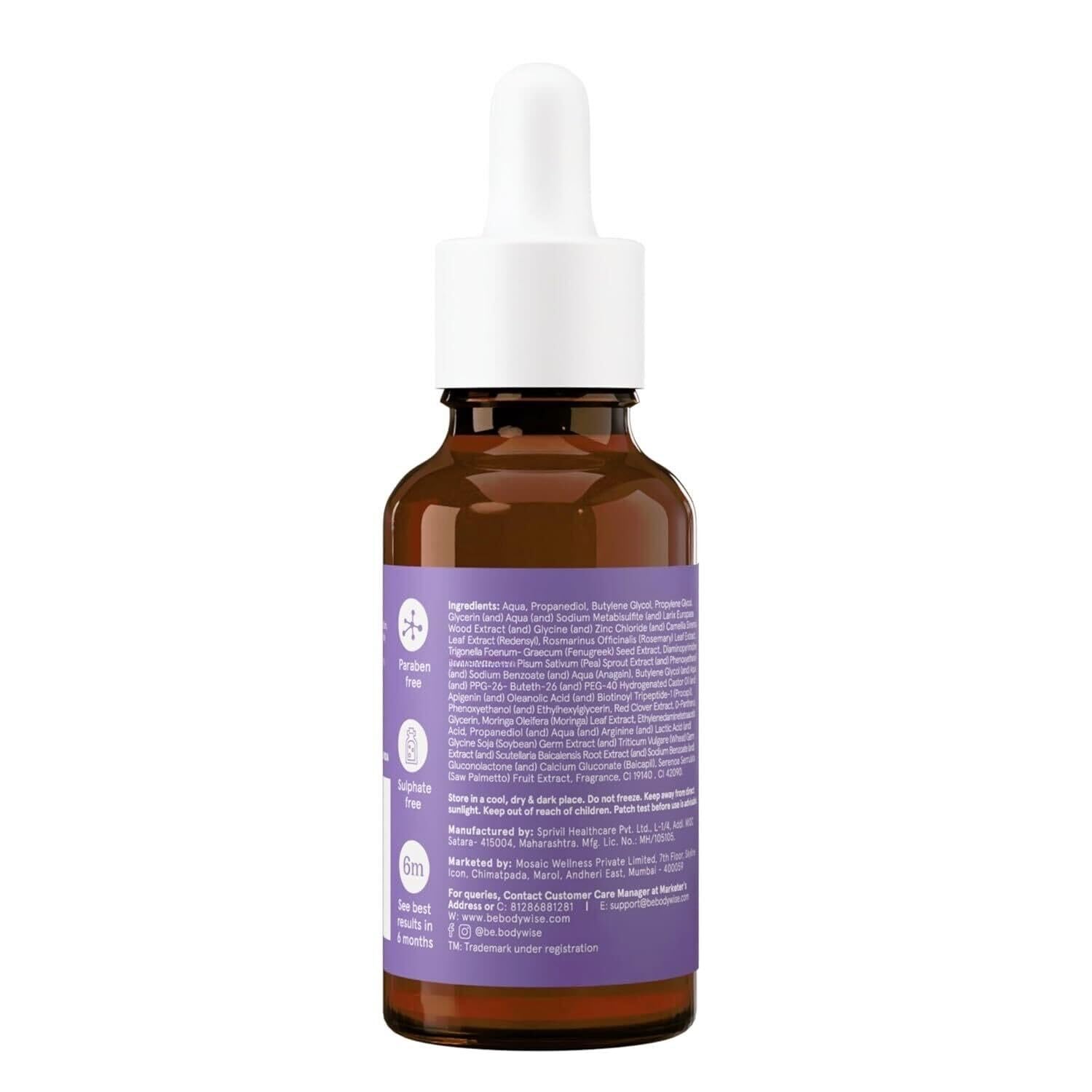 Be Bodywise Hair Serum with Redensyl, Anagain, and Rosemary, Topical Scalp Serum for Adults - close-up detail