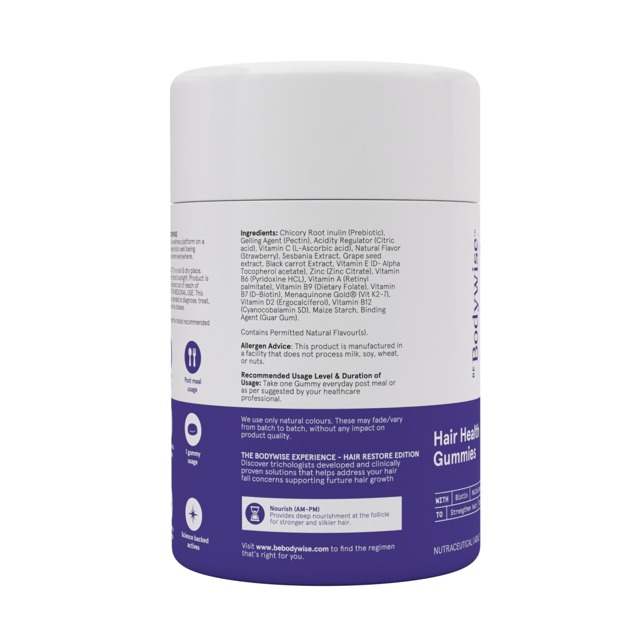 Be Bodywise Hair Supplement Pack with Biotin Gummies and Rosemary Roll-On Serum, Adult, Strawberry Flavor - close-up detail (