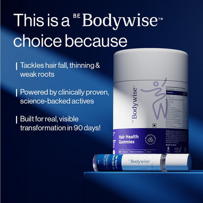 Be Bodywise Hair Supplement Pack with Biotin Gummies and Rosemary Roll-On Serum, Adult, Strawberry Flavor - front view (26)