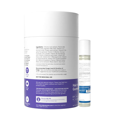 Be Bodywise Hair Supplement Pack with Biotin Gummies and Rosemary Roll-On Serum, Adult, Strawberry Flavor - size and scale (3