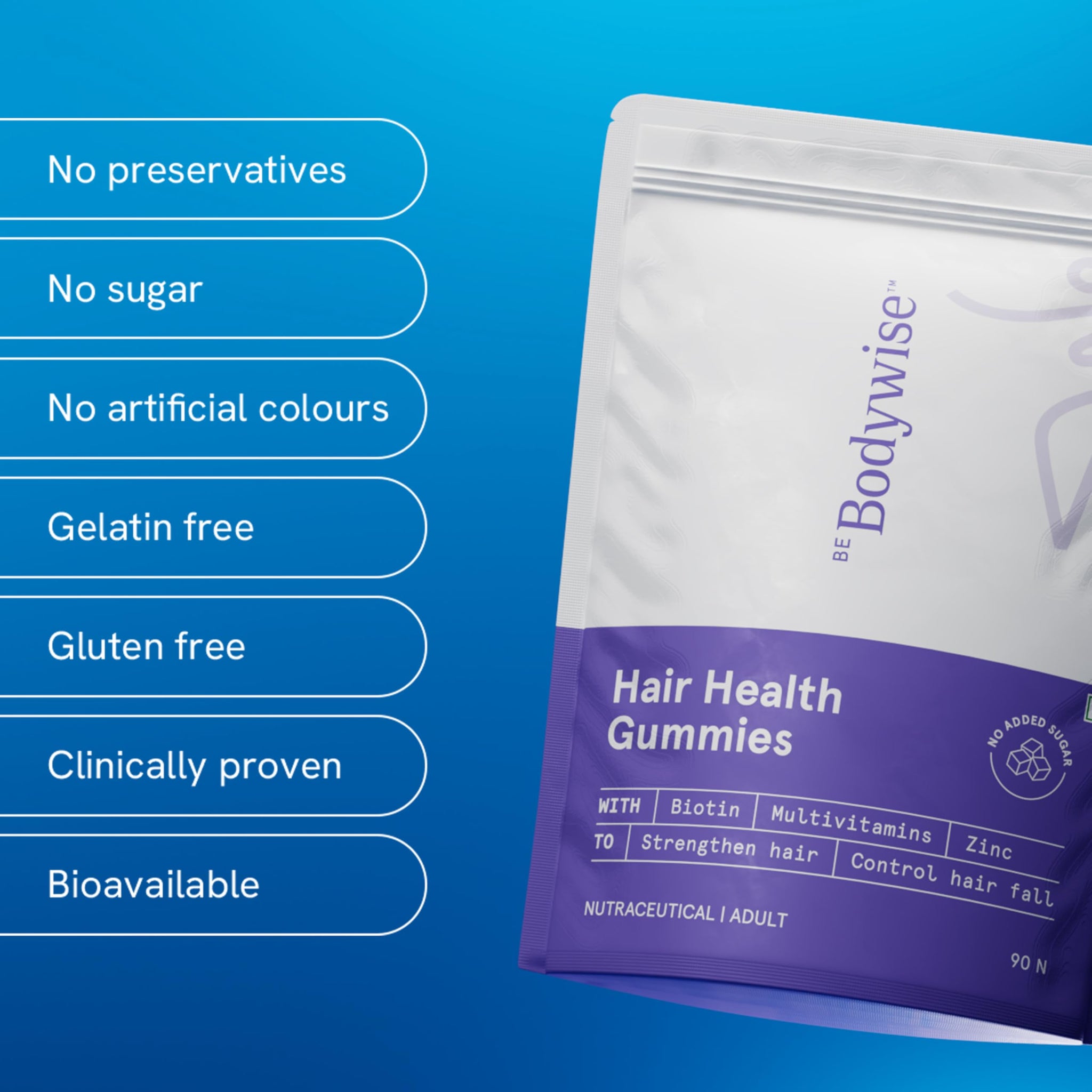 Be Bodywise Hair Supplement Pack with Biotin Gummies and Rosemary Roll-On Serum, Adult, Strawberry Flavor - close-up detail (
