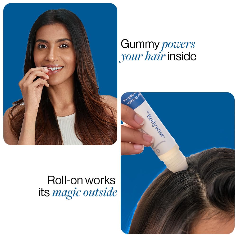 Be Bodywise Hair Supplement Pack with Biotin Gummies and Rosemary Roll-On Serum, Adult, Strawberry Flavor - close-up detail