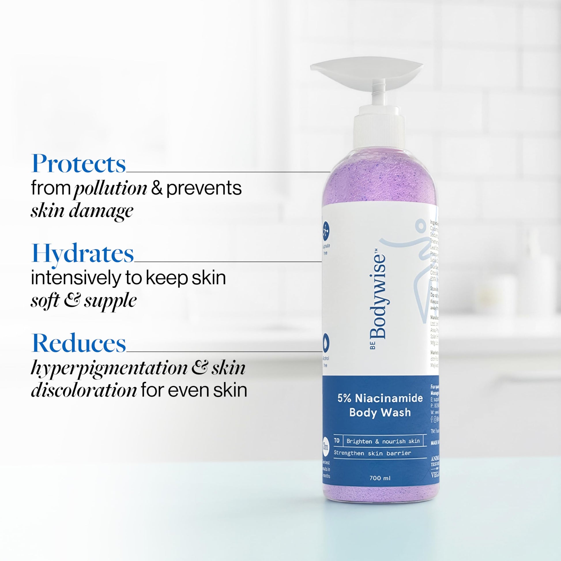 Be Bodywise Niacinamide Body Wash Gel with Aloe Vera, Vitamin B3 & E for Adults - label detail (10)