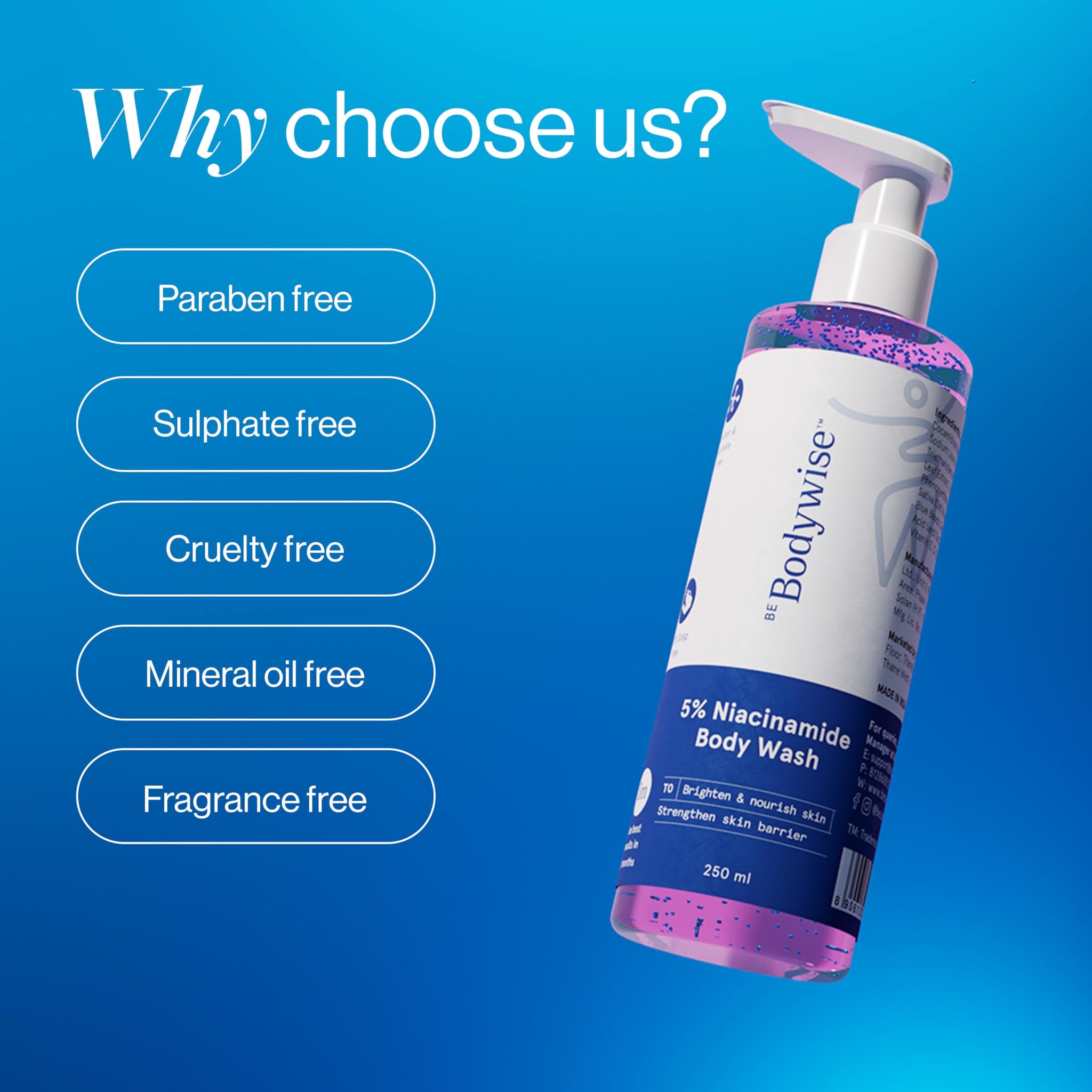 Be Bodywise Niacinamide Body Wash Gel with Aloe Vera, Vitamin B3 & E for Adults - close-up detail