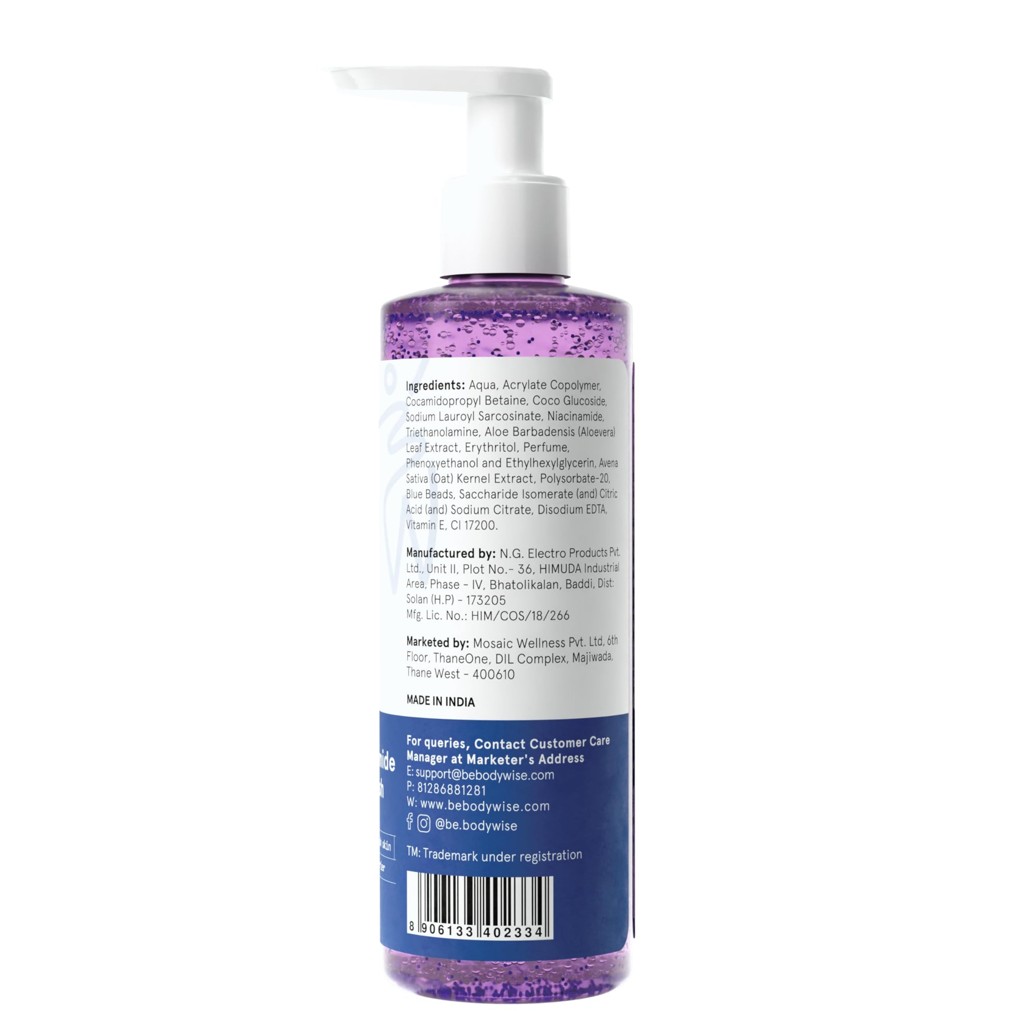Be Bodywise Niacinamide Body Wash Gel with Aloe Vera, Vitamin B3 & E for Adults - in use