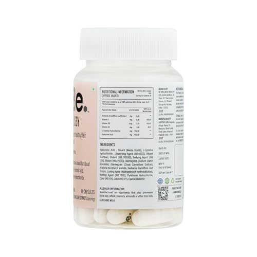 Be. Glossy Hair Supplements for Women, 60 Vegetarian Capsules, 30 Day Supply, with Biotin, Hyaluronic Acid, Vitamin E, B12, L