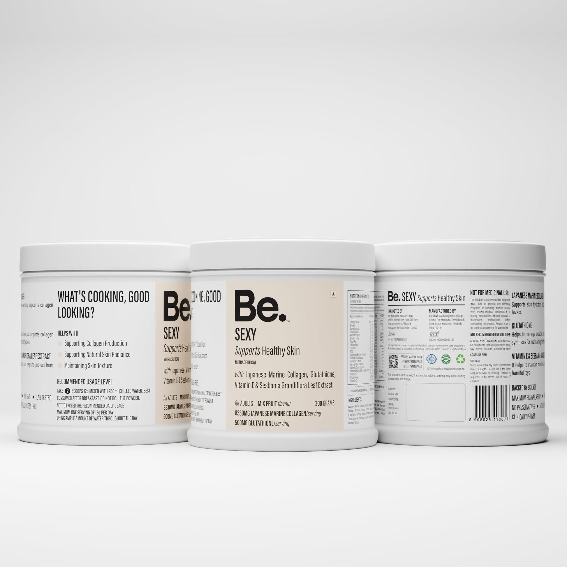 Be. Wellness Japanese Marine Collagen Powder, Mix-Fruit, 300g, Type I & III Peptides, Non-GMO - close-up detail