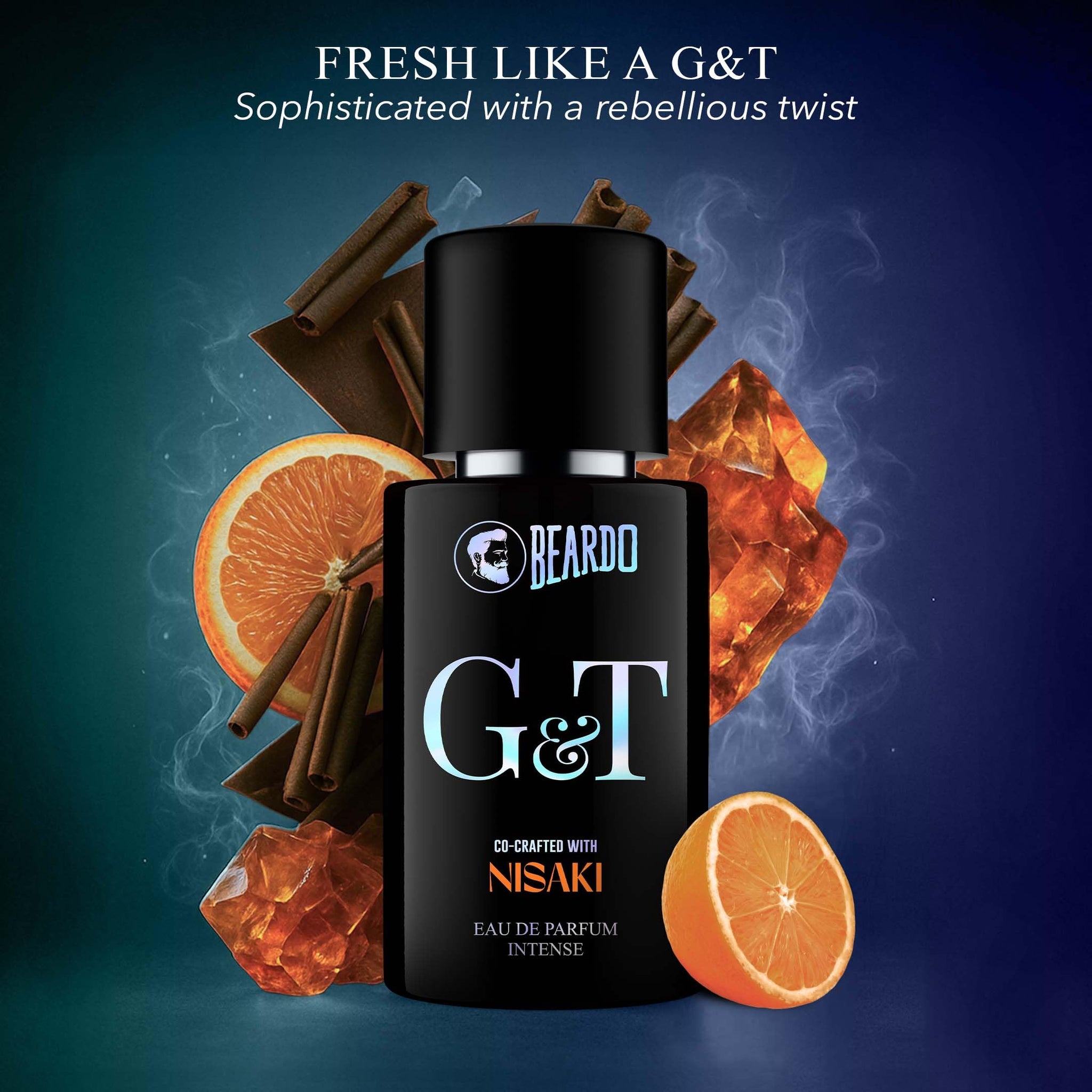 BEARDO G&T Men's Eau de Parfum, Citrus Spicy Woody Fragrance, Pressurized Atomizer - front view